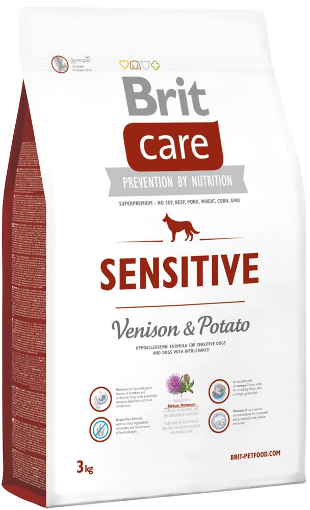 Brit Care (Брит Кеа) Sensitive (3 кг) корм гипоаллергенный для собак всех пород с олениной и картофелем